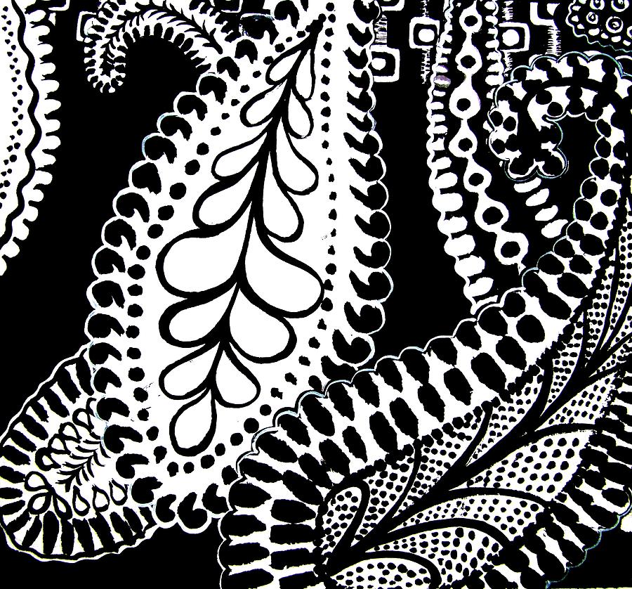 William Morris Painting - CEM-Black-White-002-Contemporary Ethnic Mix by Pat Bullen-Whatling