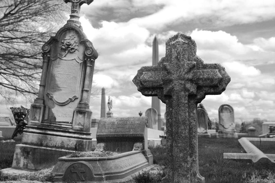 Black And White Photograph - Cemetery graves by Jennifer Ancker