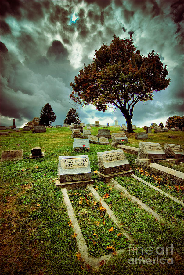 Tree Photograph - Cemetery with Ominous Sky by Amy Cicconi