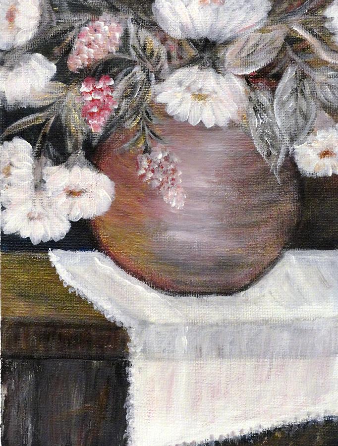 Vase With Flowers Painting - Center Piece by Corina Lupascu