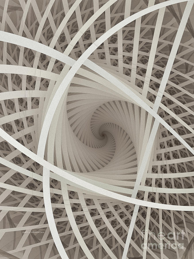 Abstract Digital Art - Centered White Spiral-Fractal Art by Karin Kuhlmann