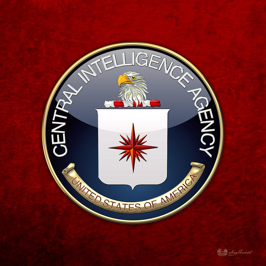 Central Intelligence Agency - C I A Emblem on Red Velvet Digital Art by Serge Averbukh