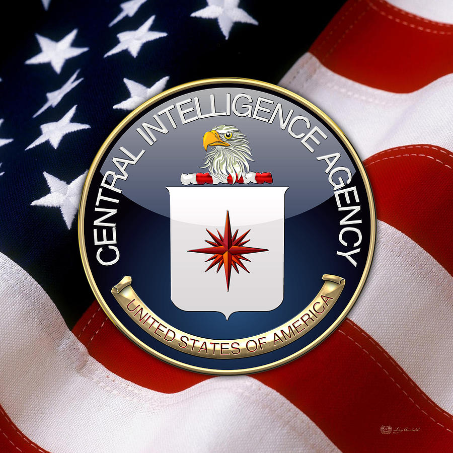 Central Intelligence Agency -  C I A Emblem over American Flag Digital Art by Serge Averbukh