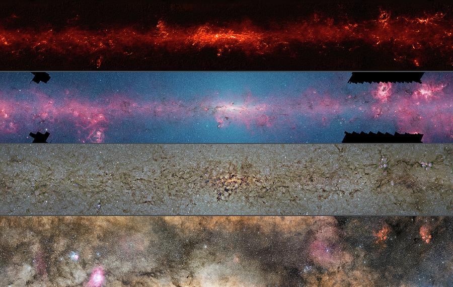 Central Milky Way Photograph by Eso/atlasgal Consortium/nasa/glimpse Consortium/vvv Survey/esa/planck/d. Minniti/s. Guisard/science Photo Library