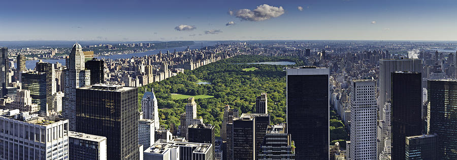 Central Park aerial panorama Manhattan skyscrapers Hudson River New York Photograph by fotoVoyager