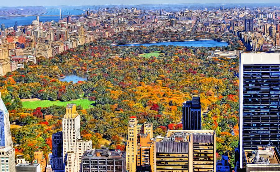 Central Park And Manhattan In Autumn Digital Art by Dan Sproul