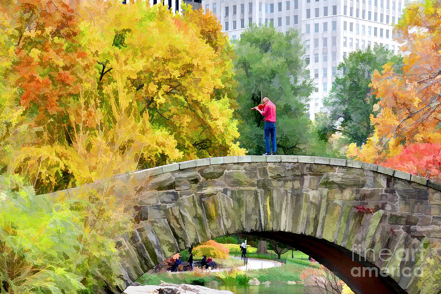 Central Park Autumn Photograph - Central Park Bridge  Autumn Serenade by Regina Geoghan