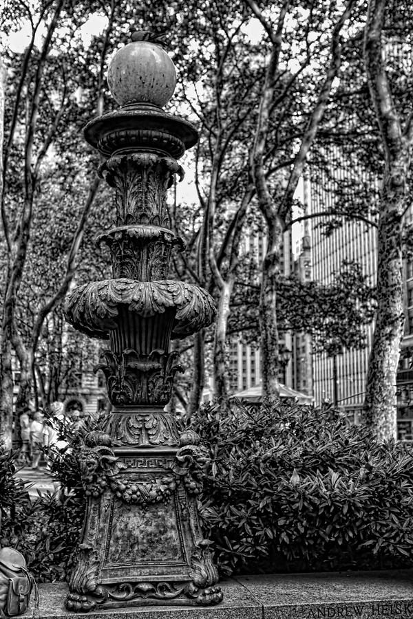 Black And White Photograph - Central Park Lamp Post by Lee Dos Santos