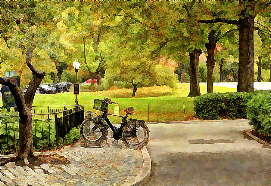 Central Park Oil Painting Of Bike Stand Scene Photograph