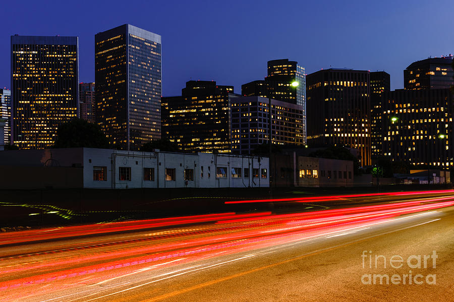 Century City Skyline at Night Photograph by Paul Velgos