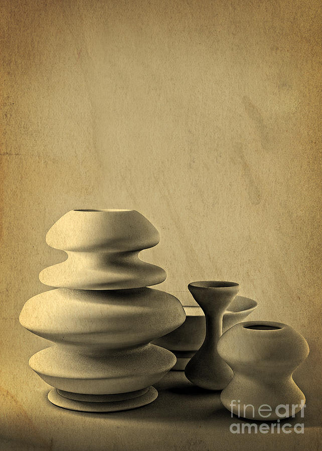 Ceramic Pottery Still Life I - Charcoal Sketch Digital Art by Beverly Claire Kaiya