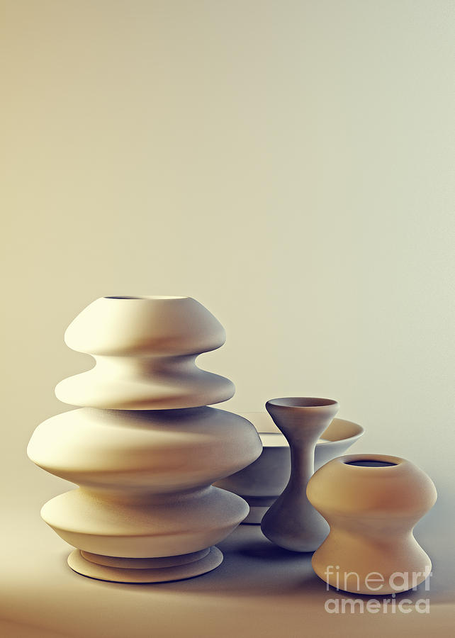 Ceramic Pottery Still Life I - Light and Shadow Digital Art by Beverly Claire Kaiya