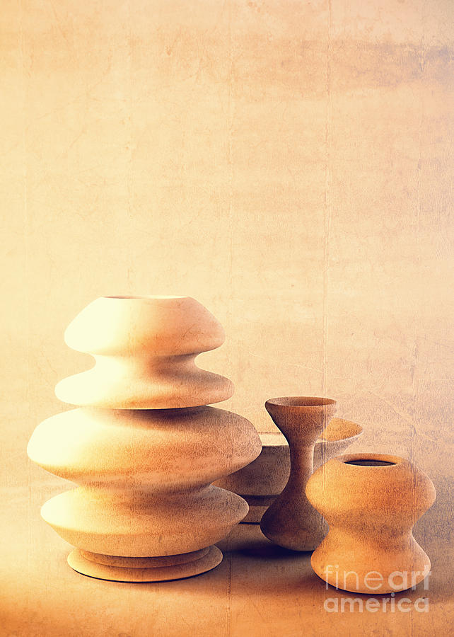Ceramic Pottery Still Life I - Soft Vintage Digital Art by Beverly Claire Kaiya