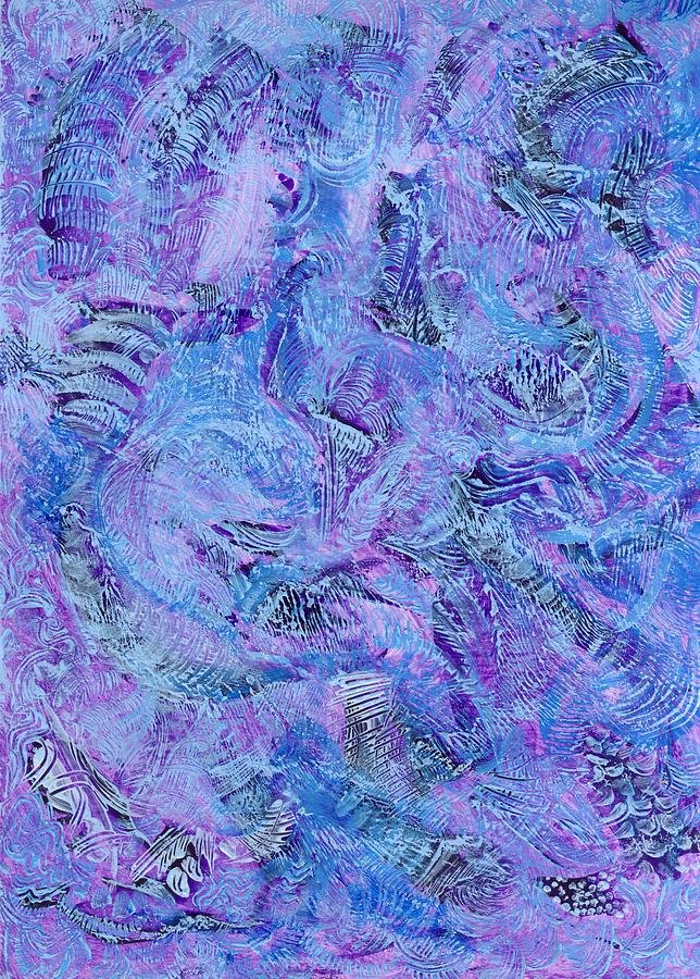 Cerulean And Mauve Handmade Abstract Background Painting