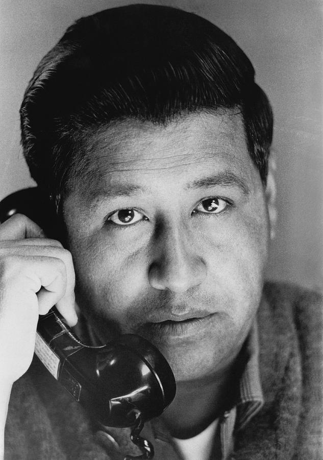 Black And White Photograph - Cesar Chavez On The Phone by Underwood Archives