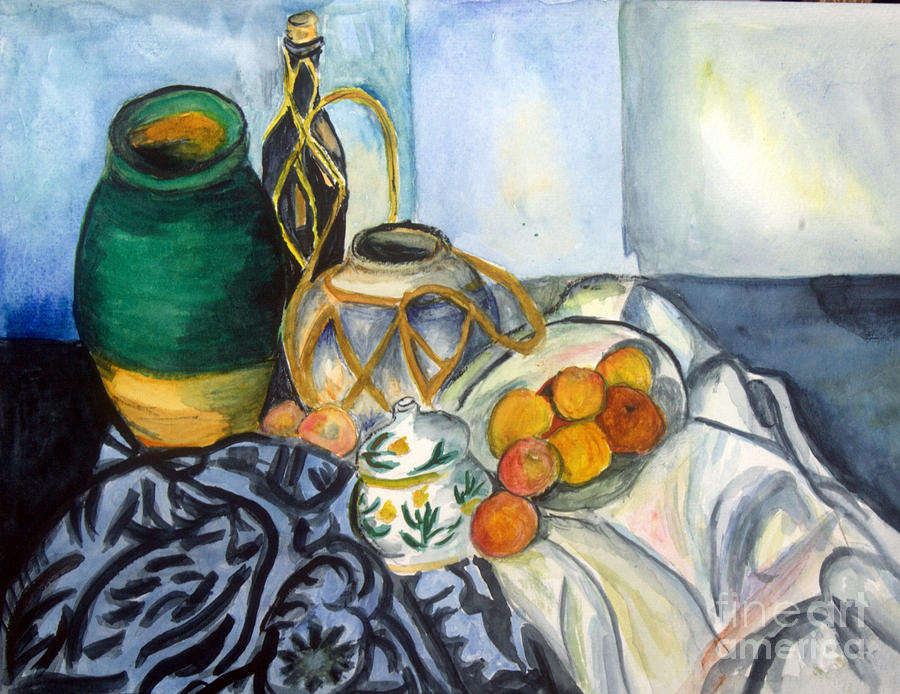Cezanne Still Life with Apples In Watercolor Painting by Donna Walsh
