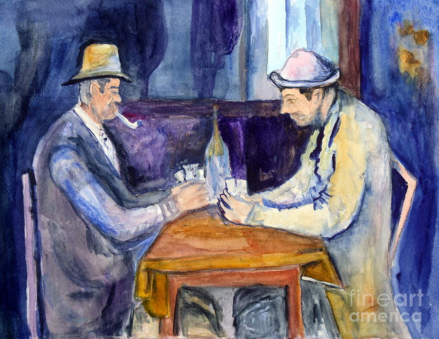 Cezannes The Card Players in watercolor Painting by Donna Walsh