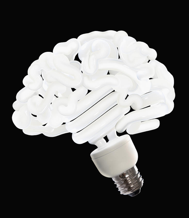 CFL lightbulb shaped like a brain Photograph by John M Lund Photography Inc