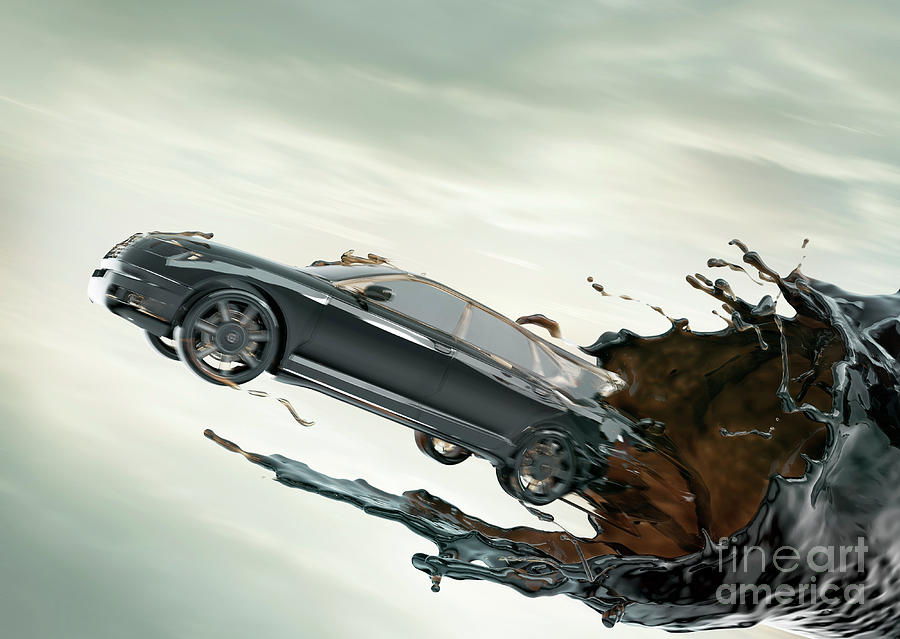 Cgi Car Emerging From Crude Oil Vortex Photograph by Coneyl Jay