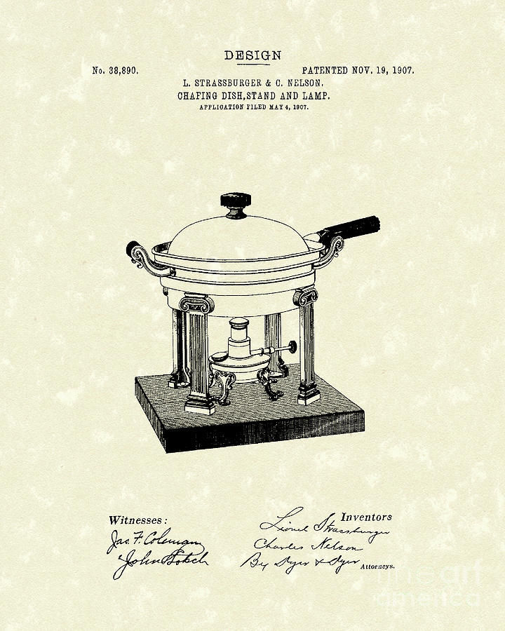 Chafing Dish 1907 Patent Art Drawing by Prior Art Design