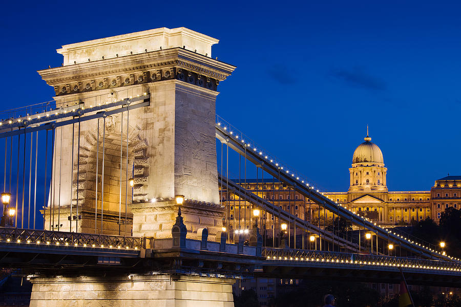 Chain Bridge and Buda Castle at Night in Budapest Photograph by Artur ...