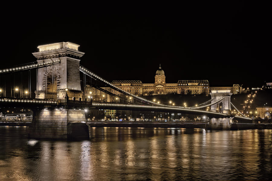 Chain Bridge And Buda Castle Winter Night Photograph