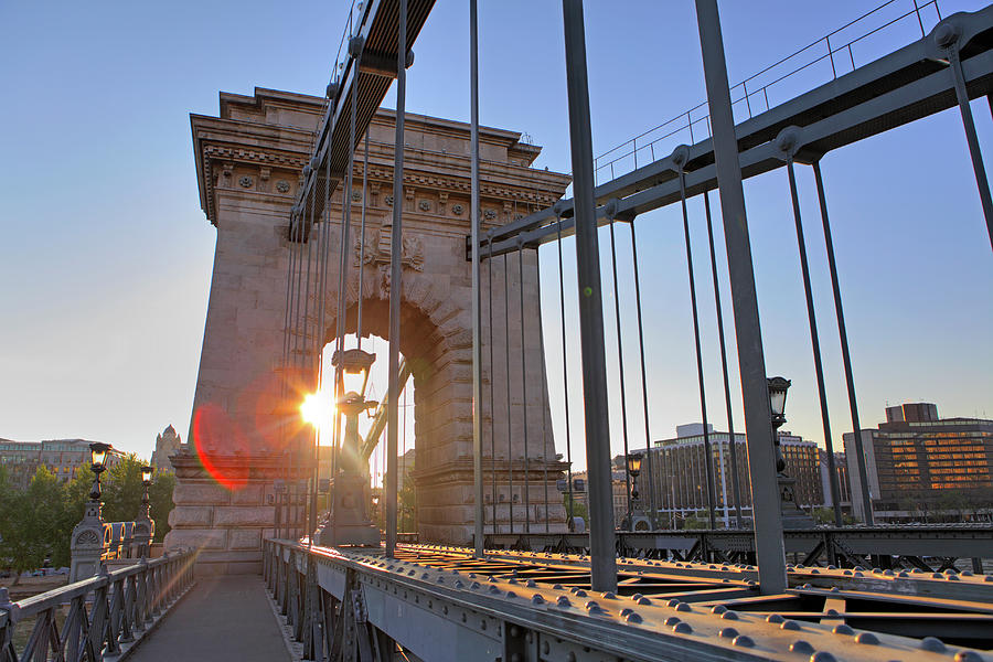Chain Bridge At Sunrise In Budapest Photograph by Massimo Pizzotti