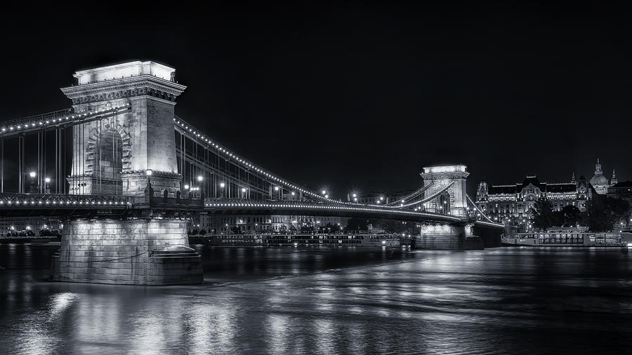 Architecture Photograph - Chain Bridge Night BW by Joan Carroll
