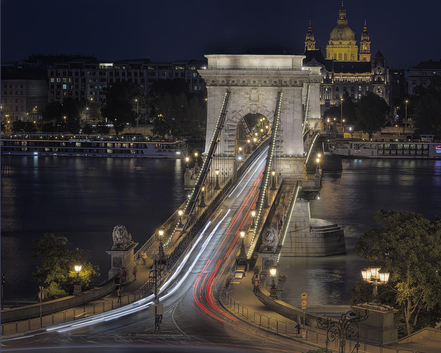Chain Bridge Night Traffic Photograph by Joan Carroll