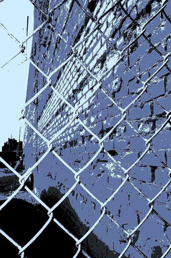 Detroit Photograph - Chainlink and A Wall in blue by Daniel Thompson