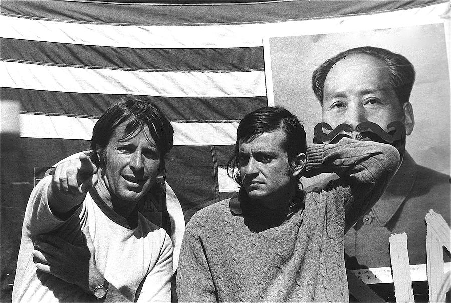 Chairman Mao mocked American flag Market Street San Francisco California 1972 black and white Photograph by David Lee Guss