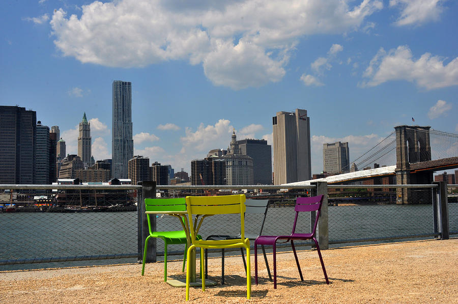 Chairs and Brooklyn Bridge Photograph by Diane Lent