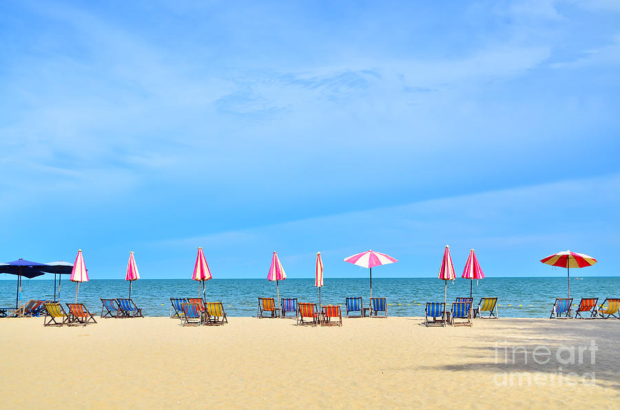 Summer Photograph - Chairs and umbellar on white sand beach. by Keerati Preechanugoon