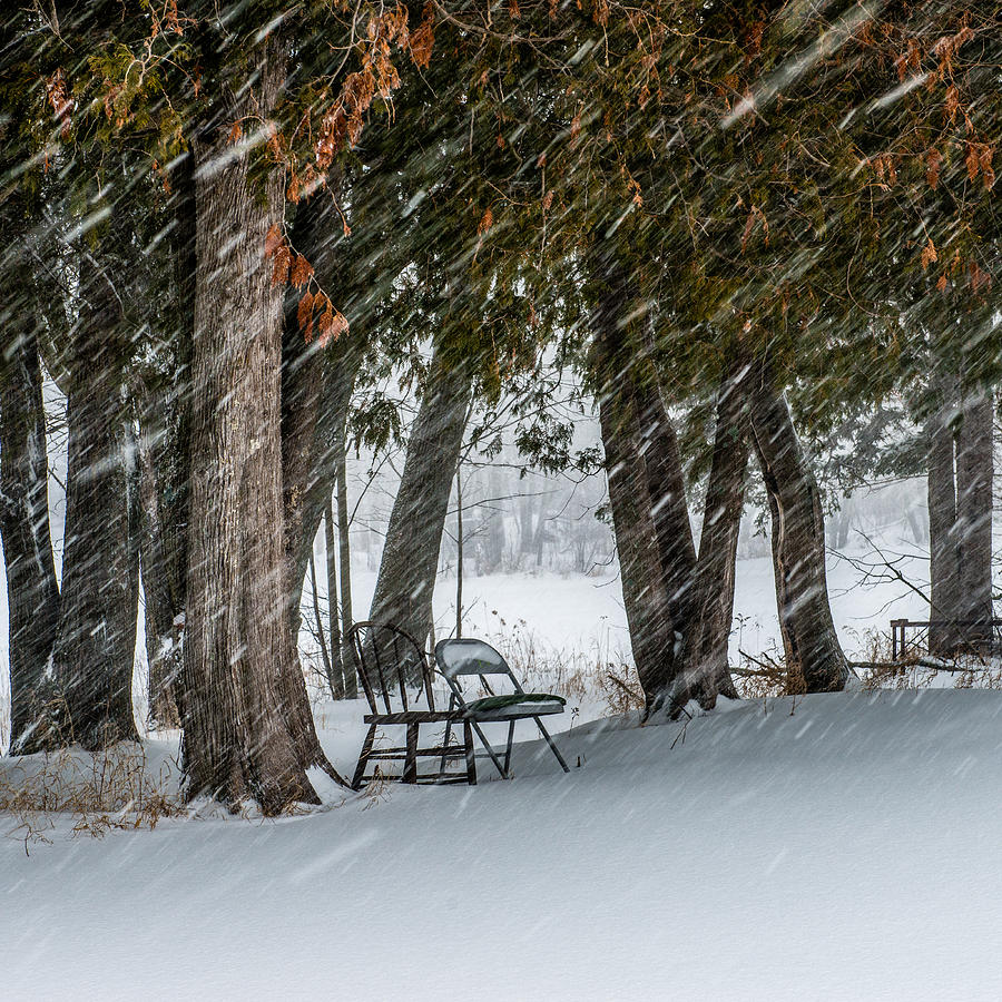 Winter Photograph - Chairs in a blizzard by Paul Freidlund