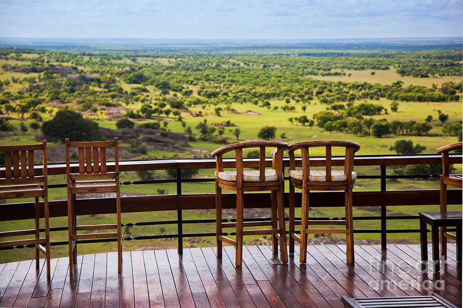 Chairs On Terrace. Savanna Landscape In Serengeti. Tanzania. Africa Photograph