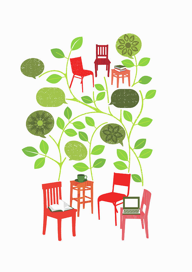 Chairs With Leaves And Speech Bubbles Photograph by Ikon Ikon Images