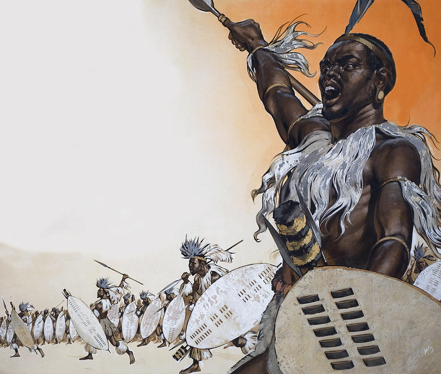 African Painting - Chaka In Battle At The Head by Angus McBride
