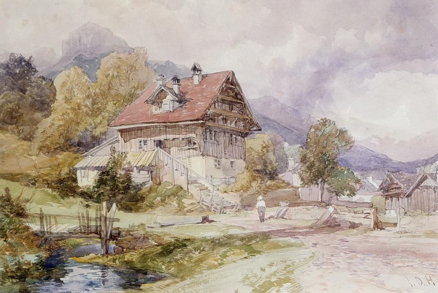 Landscape Drawing - Chalet, Brunnen, Lake Lucerne by James Duffield Harding