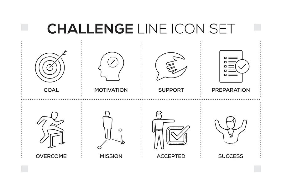 Challenge keywords with monochrome line icons Drawing by Enis Aksoy