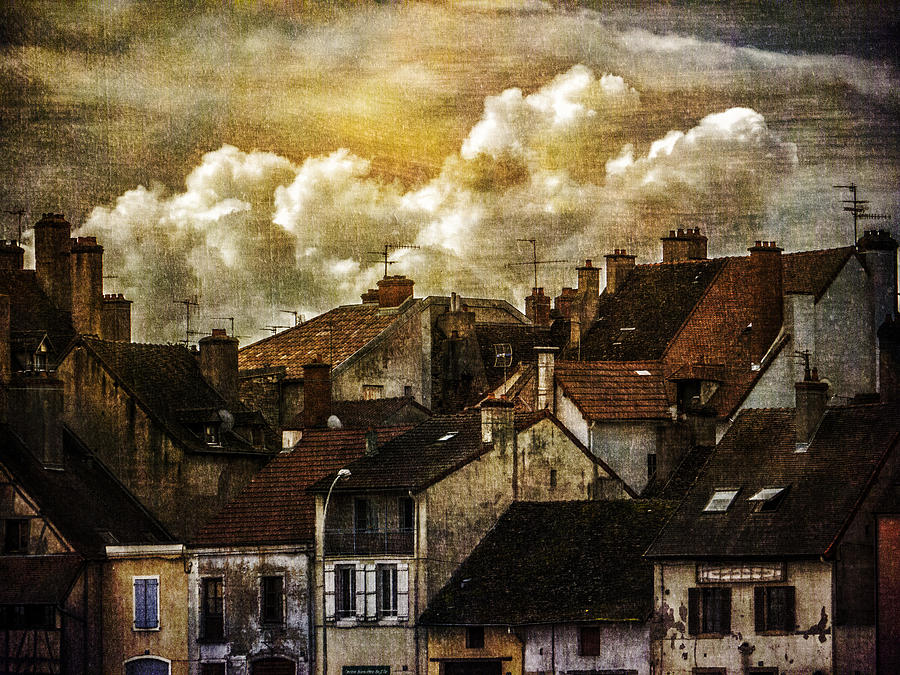 Chalone Sur Soane Rooftops with Clouds Number Two Photograph by Bob Coates