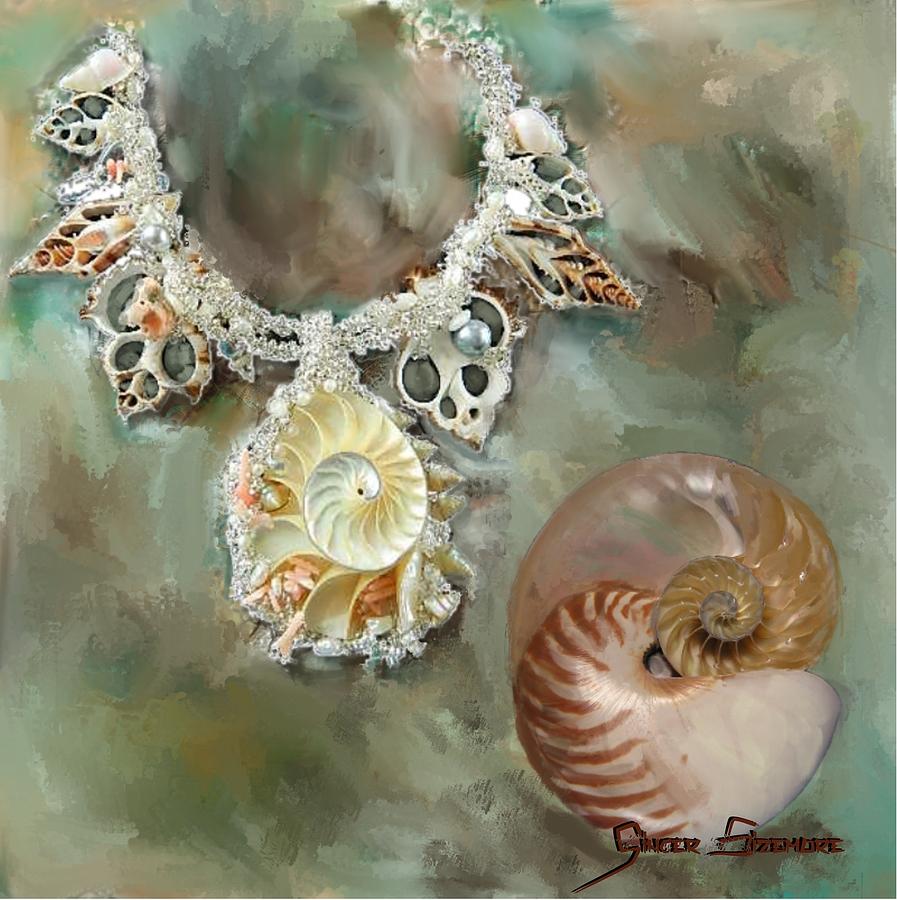 Shell Digital Art - Chambered Nautilus necklace and shells by Ginger Sizemore