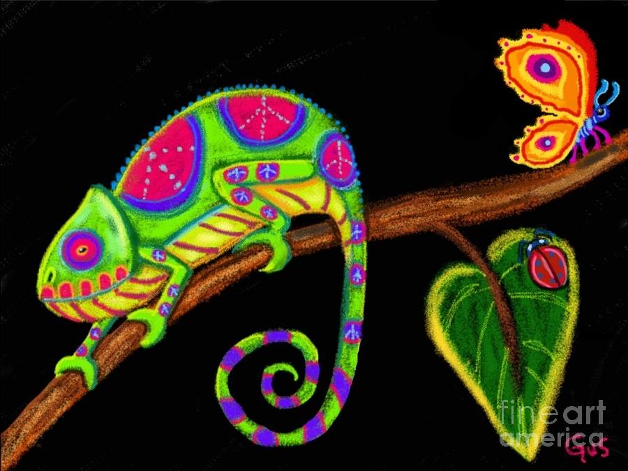 Nature Digital Art - Chameleon and Ladybug by Nick Gustafson