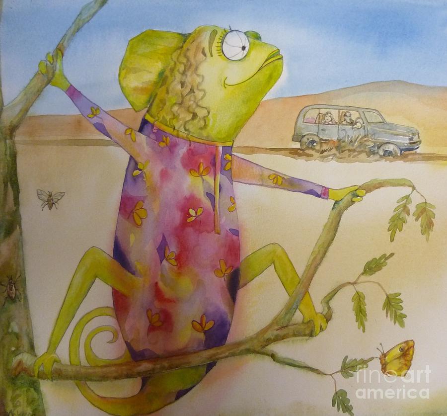 Chameleon in dress Painting by Donna Acheson-Juillet