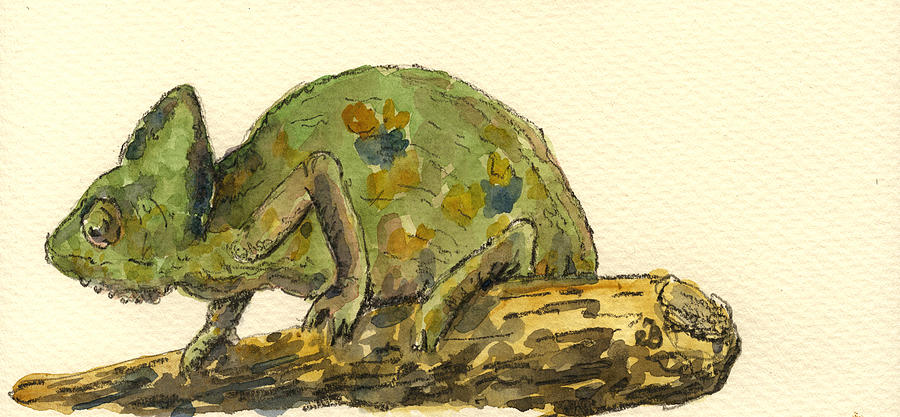 Wildlife Painting - Chameleon by Juan  Bosco