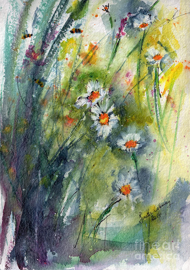 Chamomile Botanical Watercolor Painting by Ginette Callaway