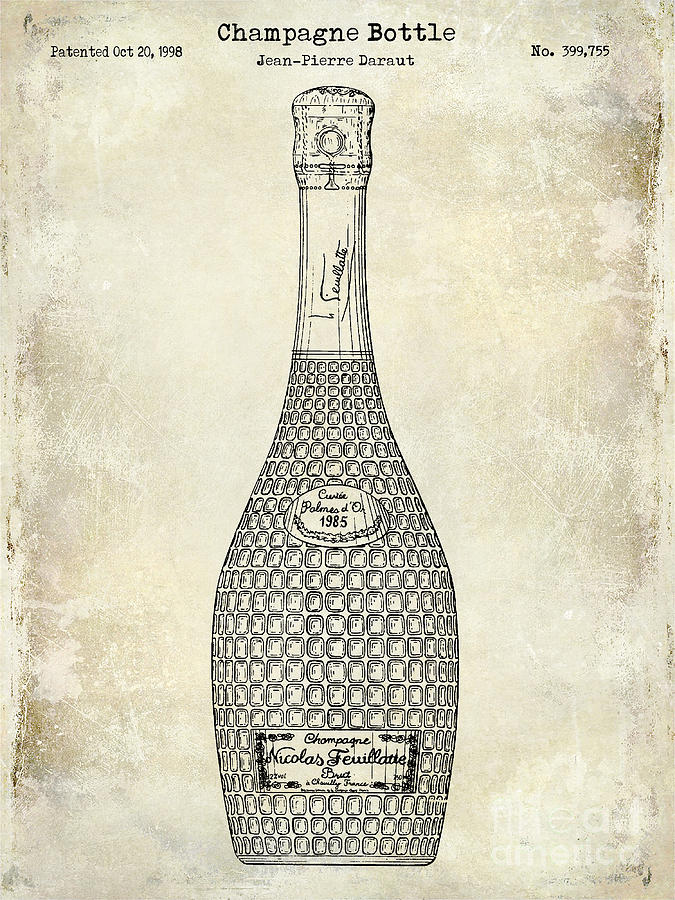 Champagne Bottle Patent Drawing Photograph by Jon Neidert