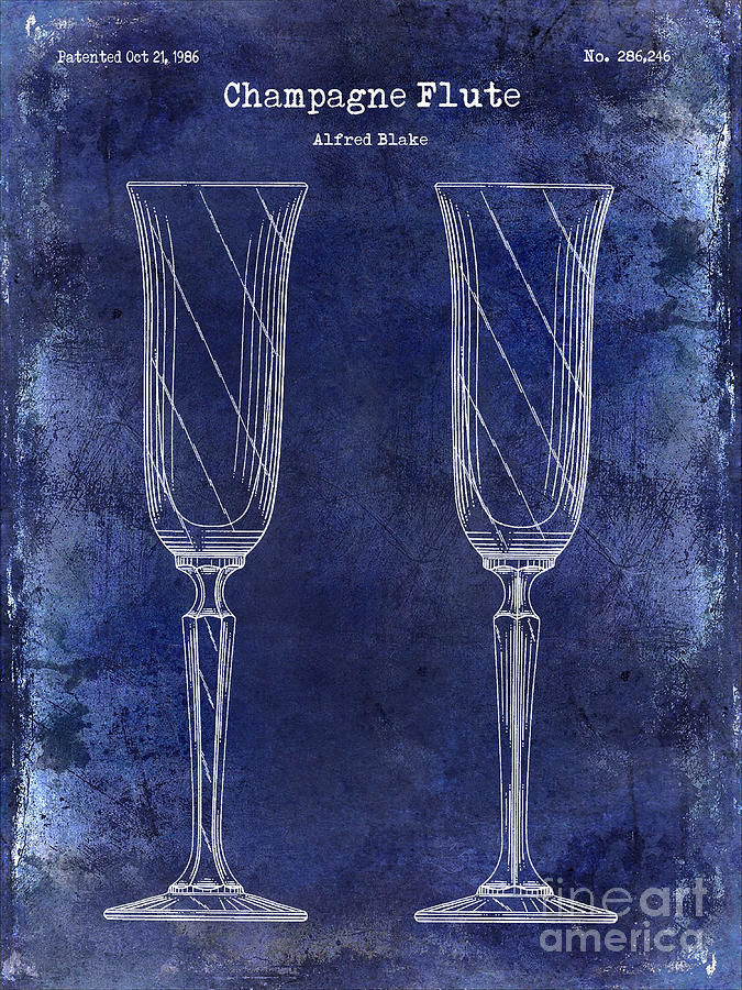 Vintage Photograph - Champagne Flute Patent Drawing Blue by Jon Neidert