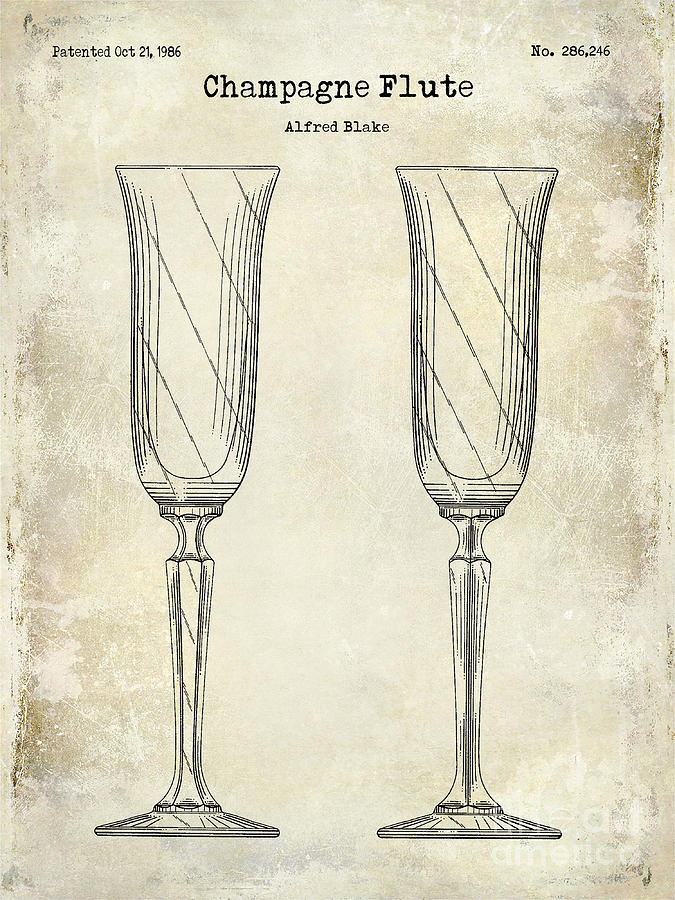 Vintage Photograph - Champagne Flute Patent Drawing  by Jon Neidert