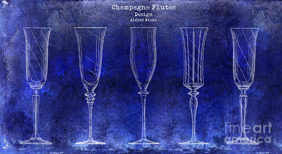 Champagne Flutes Design Patent Drawing Blue Photograph by Jon Neidert