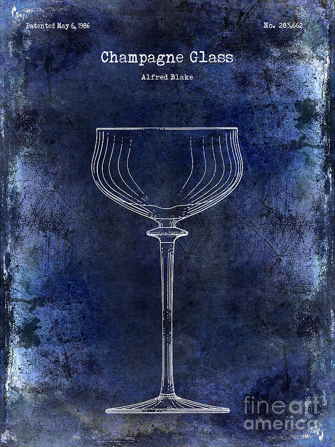 Champagne Glass Patent Drawing Blue 2 Photograph by Jon Neidert